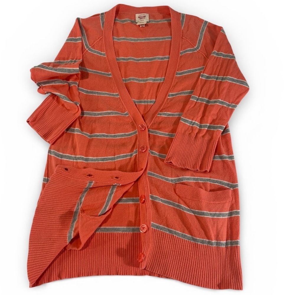 Mossimo Supply Co Striped Cardigan Sweater Size M Coral Gray White Striped